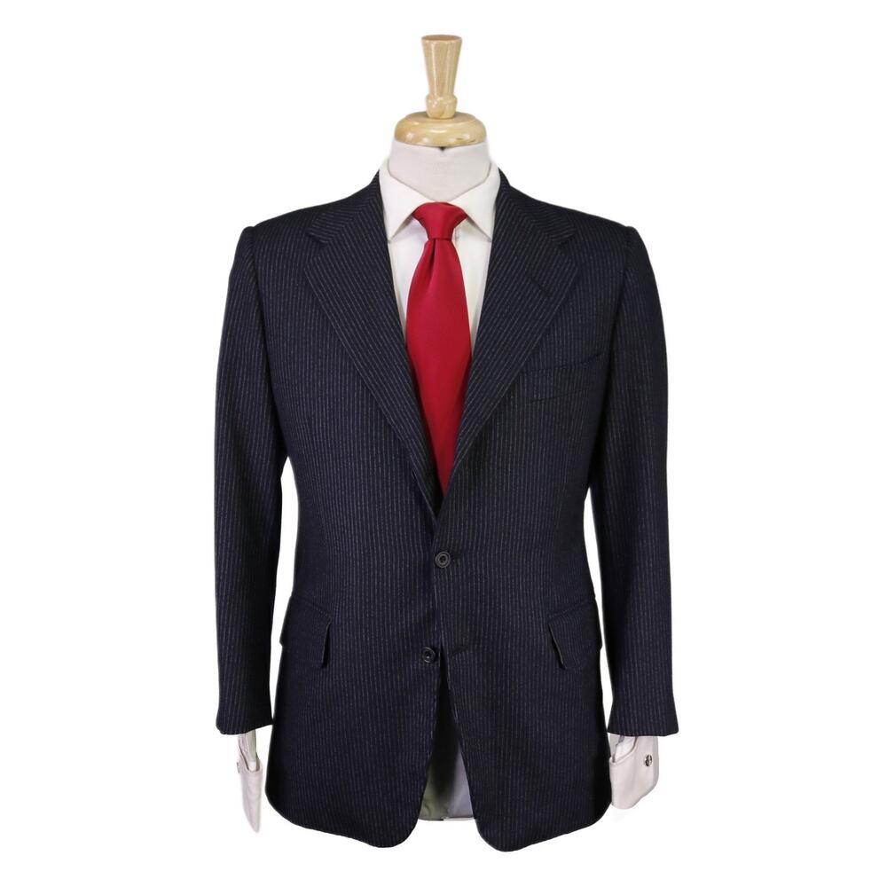 Edgar Pomeroy Bespoke Navy Striped Wool Cashmere Fleece Handmade Suit 38S